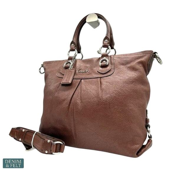 Coach Brown Leather Zoe Convertible Satchel Bag Silver Hardware Shoulder Tote - Picture 1 of 14